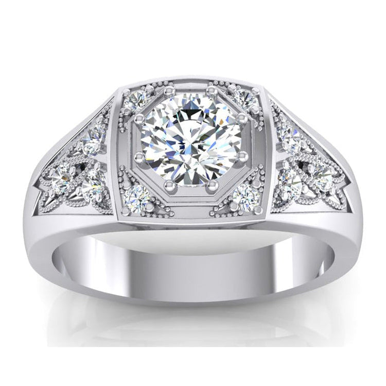 Bague Homme Réel Diamant Rond 1.50 Carats Or 14K