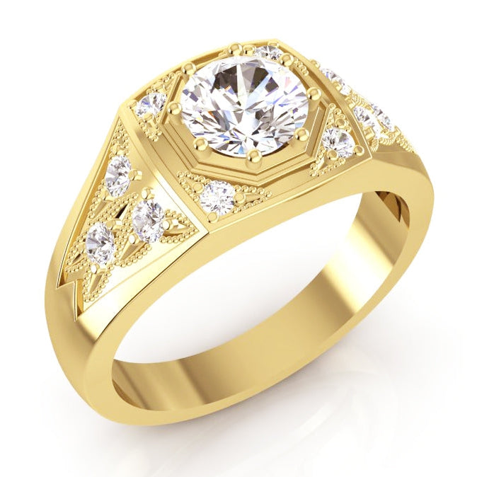 Bague Homme Réel Diamant Rond 1.50 Carats Or 14K
