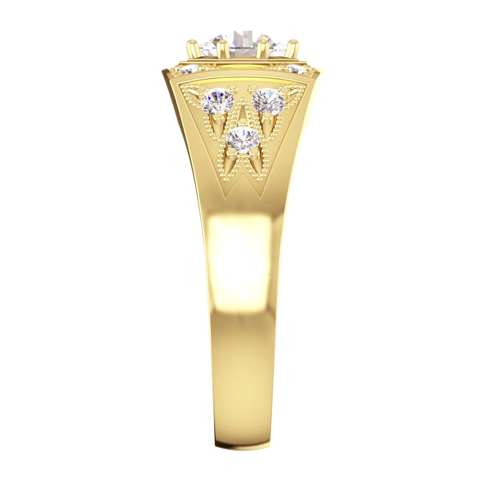 Bague Homme Réel Diamant Rond 1.50 Carats Or 14K