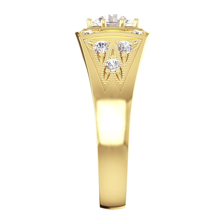 Bague Homme Réel Diamant Rond 1.50 Carats Or 14K