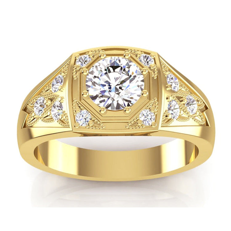 Bague Homme Réel Diamant Rond 1.50 Carats Or 14K