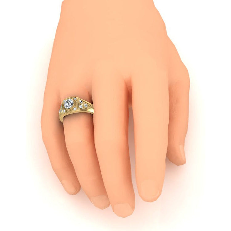 Bague Homme Réel Diamant Rond 1.50 Carats Or 14K
