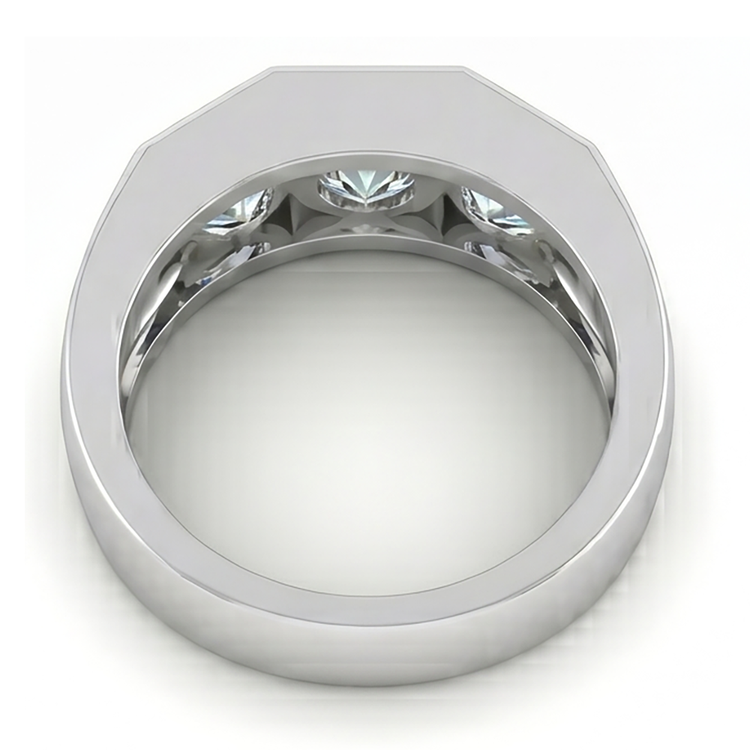 Bague Homme Trois Pierres Diamants Ronds de Laboratoire Or 14K