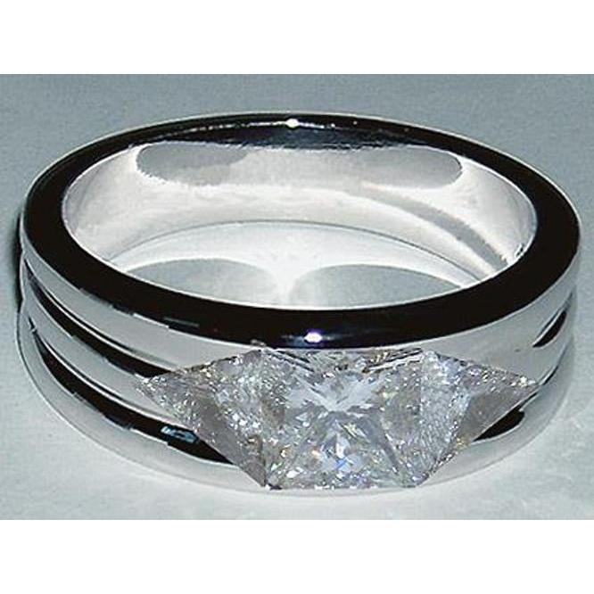 Bague Homme Véritable Diamant 3 Pierres 3.25 Ct. Or Blanc 14K