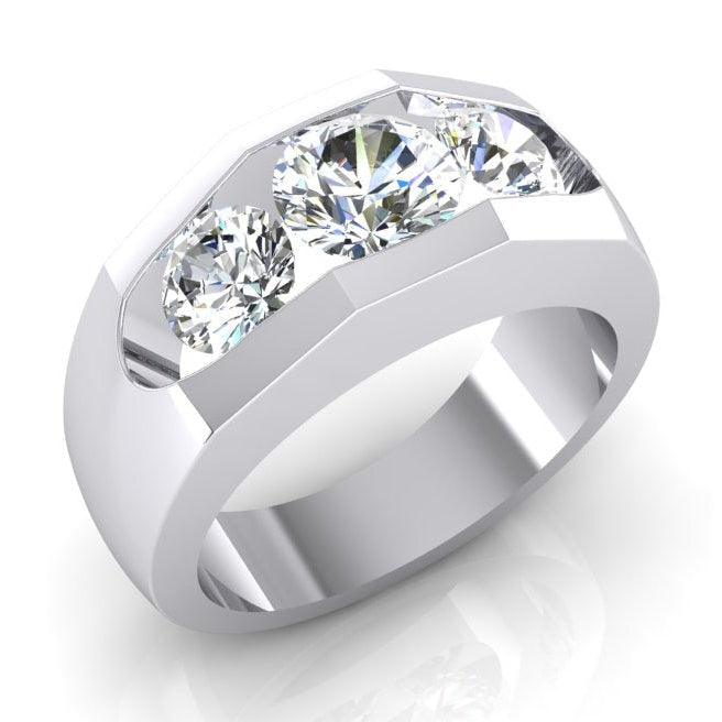 Bague Homme Véritable Diamant 3 Pierres Or 2 Carats