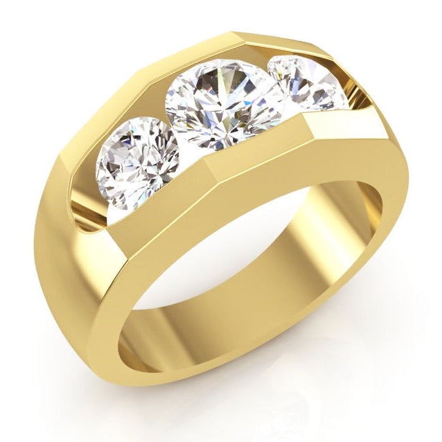 Bague Homme Véritable Diamant 3 Pierres Or 2 Carats