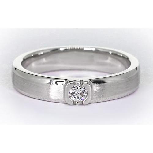 Bague Homme Véritable Diamant Rond Fini Brossé Or Blanc 14K 0.50 Carats