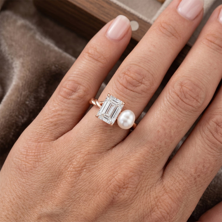 Bague Joaillerie Or Rose 14 Carats – Brillant Taille Émeraude