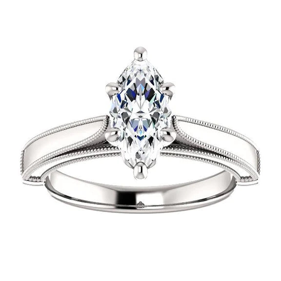 Bague Marquise Solitaire Réel Diamant Style Vintage 2 Carats