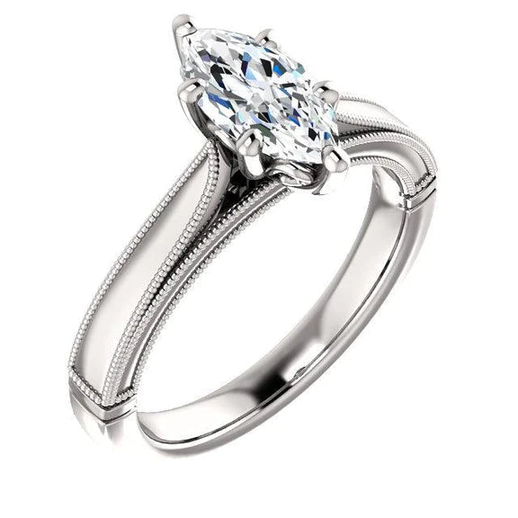 Bague Marquise Solitaire Réel Diamant Style Vintage 2 Carats