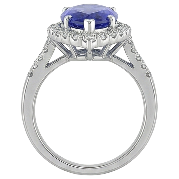 Bague Marquise Tanzanite Et Diamant 17.25 Ct Or Blanc 14K