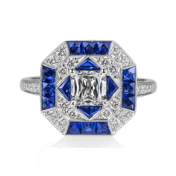 naturel trillion saphir 4.50carats bague vue de face