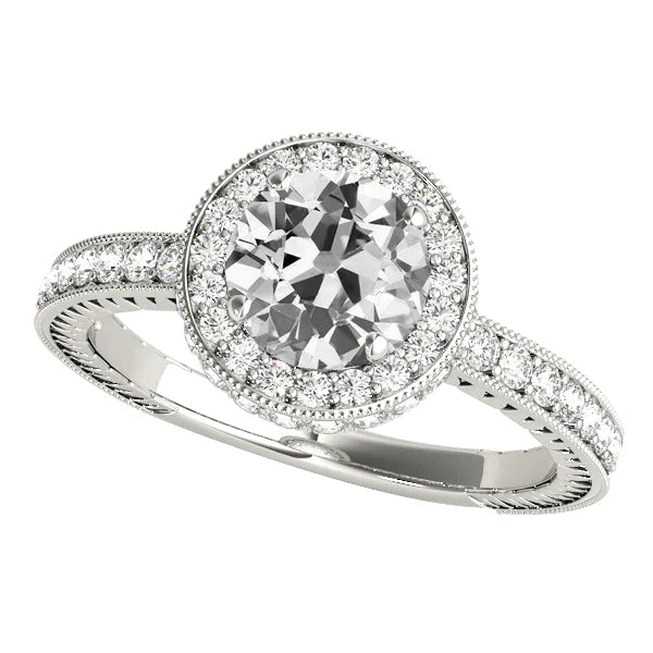 Bague Millegrain Halo Réel Diamant Rond Vieux Européen 4.75 Carats
