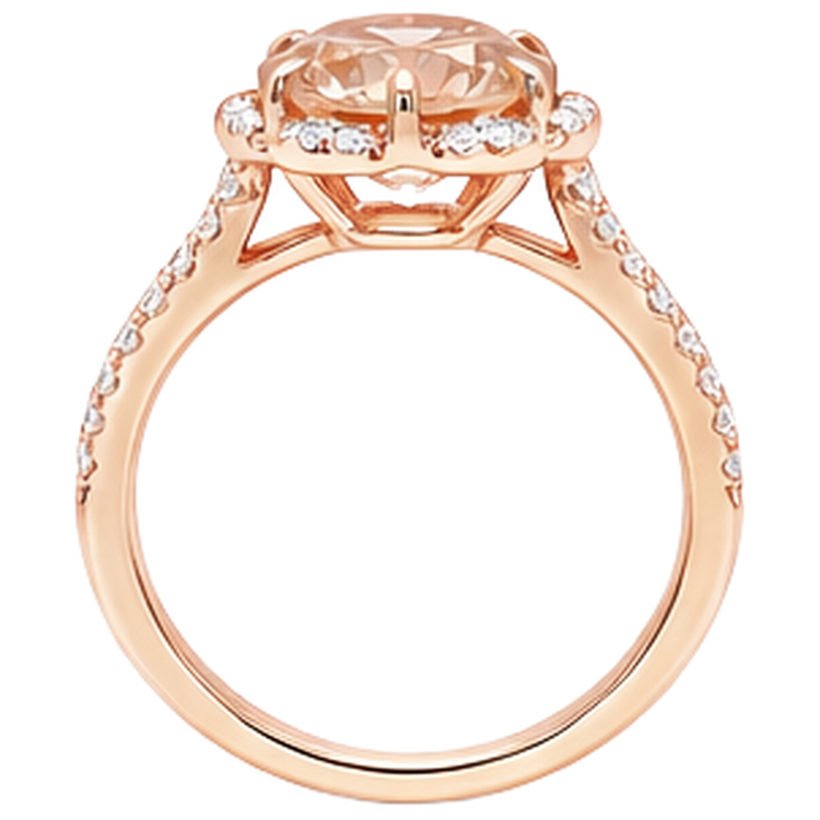 Bague Morganite Ronde 15.25 Carats Et Diamants Naturels Extraits des Mines ( et non cultivés en laboratoire ) Or Rose 14K