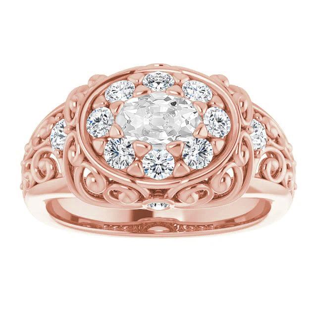 Bague Naturel Diamant Antique Ovale Vieux Mineur 5.50 Carats Or Rose