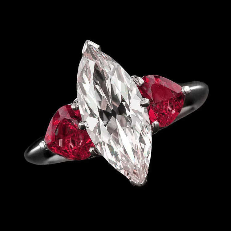 Bague Naturel Diamant Marquise 6 Carats Avec Rubis