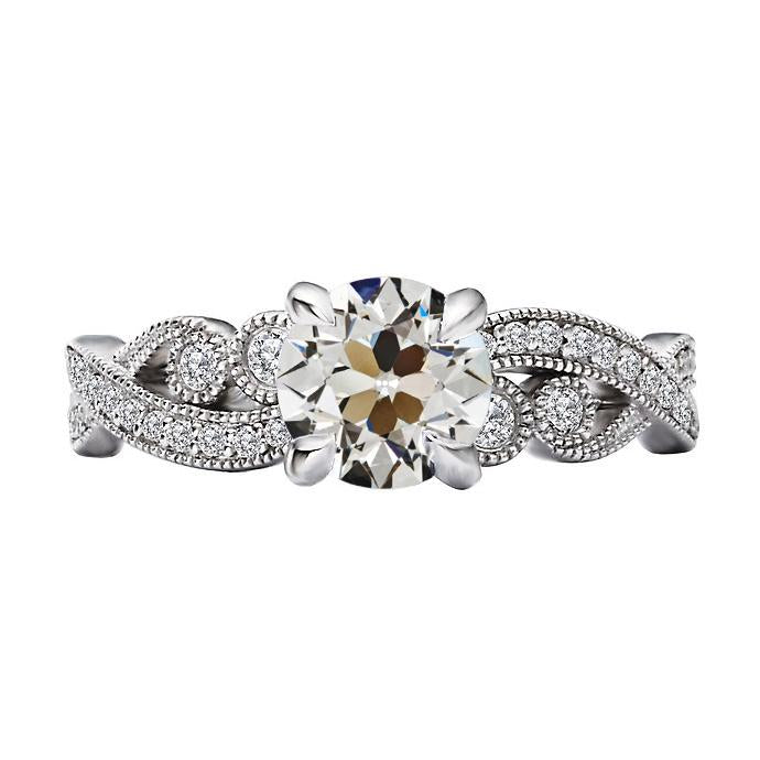Bague Naturel Diamant Miner Ronde De Style Antique 4 Carats Tige Milgrain