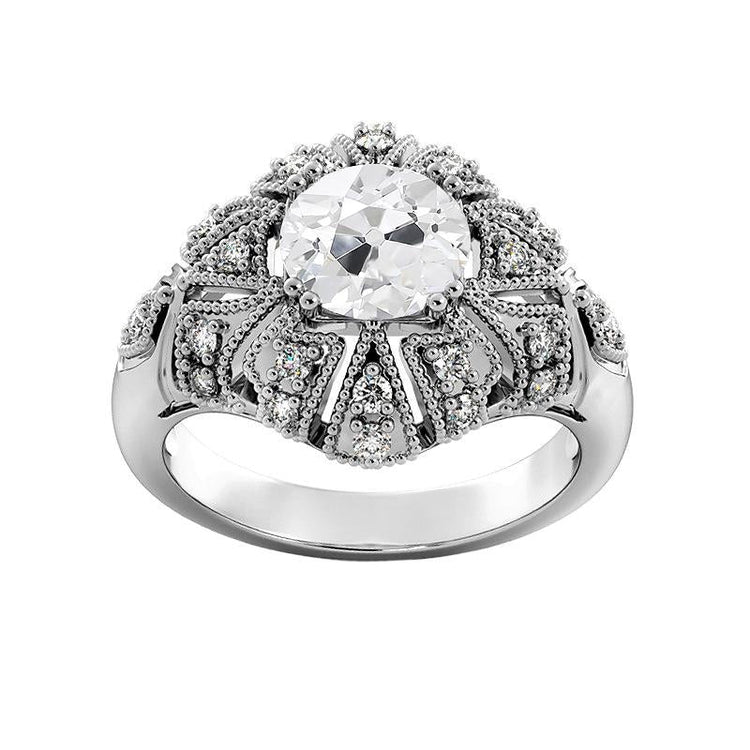 Bague Naturel Diamant Rond Ancien Mineur Tige Milgrain 3.25 Carats Style Antique