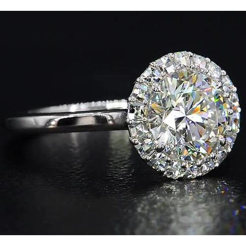 Bague Naturel Diamant Rond Style Halo Or Blanc 14K