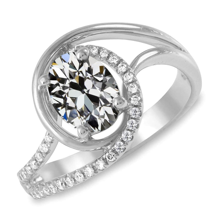 Bague Naturel diamant ovale Vieux mineur torsadée tige fendue en or 14K 7.50 carats