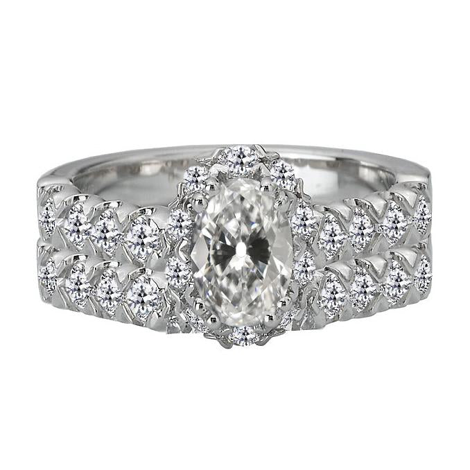 Bague Naturel diamant rond et ovale taille ancienne avec accents double rangée 8 carats