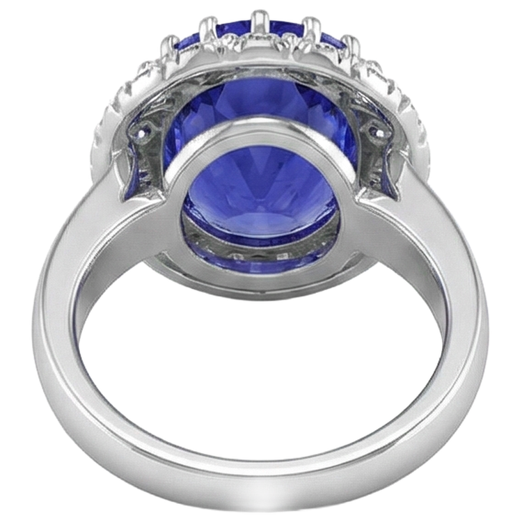 Bague Or Blanc 14K 15 Ct Gros Tanzanite Et Petits Diamants Nouveau