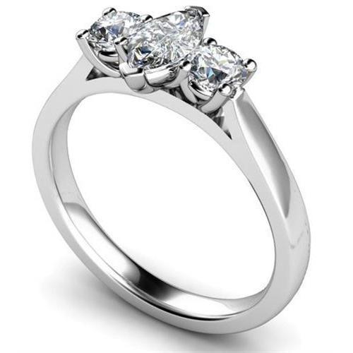 Bague Or Blanc Marquise Et Véritable Diamants Taille Ronde 2 Carats Trois Pierres