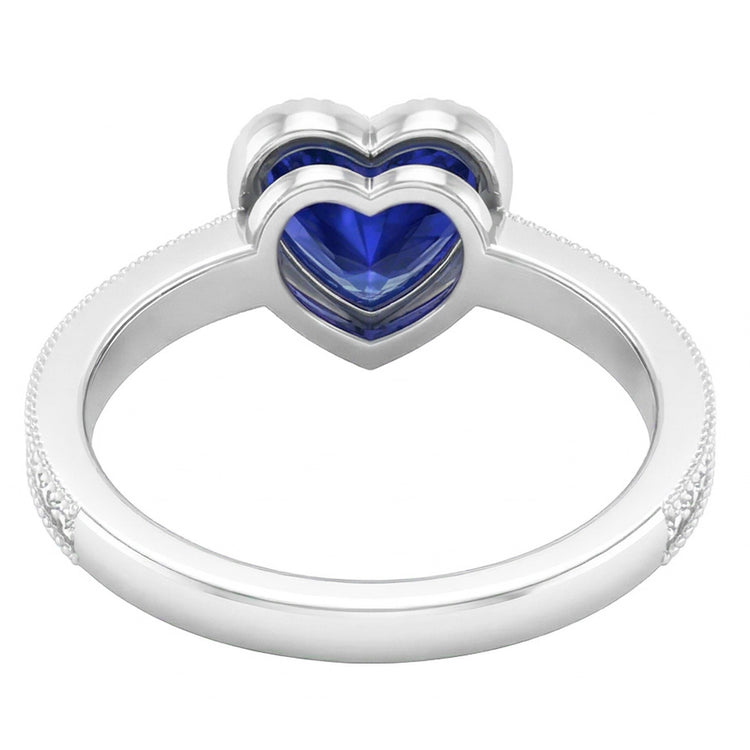 Bague Or Halo Lunette sertie Coeur Saphir Sri Lankais Bague 2 Carats Diamants