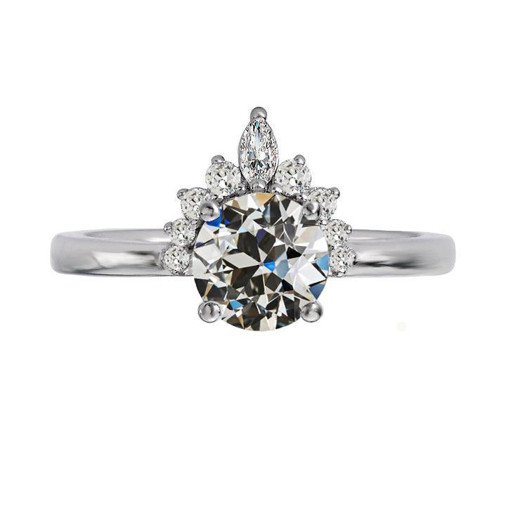 Bague Or Marquise & Rond Vieux Mineur Réel Diamant Style Couronne 4 Carats