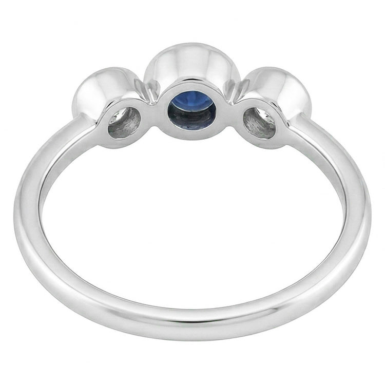 Bague Or Pierre Gemme Serti Clos Diamants & Saphir 3 Pierres 1.50 Carats