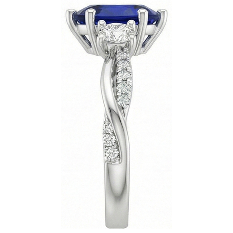 Bague Or Pierres Précieuses Poire Saphir Bleu & Diamants Naturels Extraits des Mines ( et non cultivés en laboratoire ) Ronds 5.50 Carats