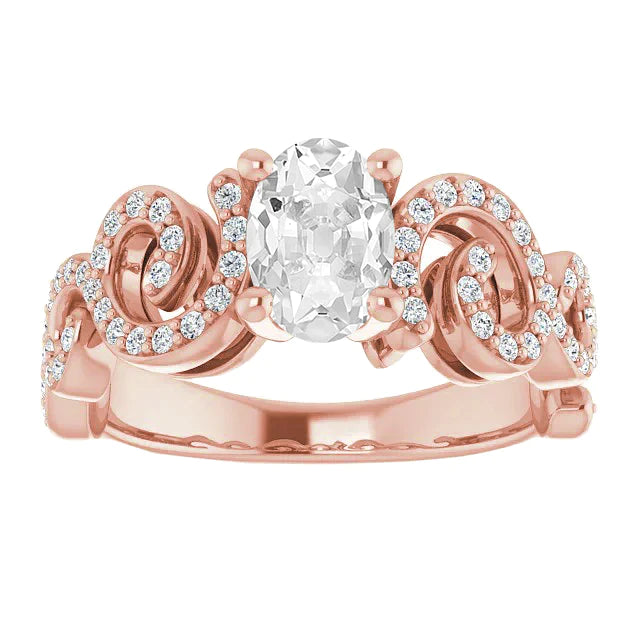 Bague Or Rose Rond & Ovale Naturel Diamant Taille Ancienne Style Torsadé 4.50 Carats