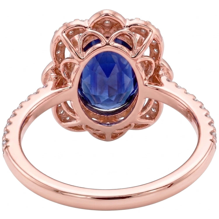 Bague Or Rose Saphir Bleuet Bleu Roi