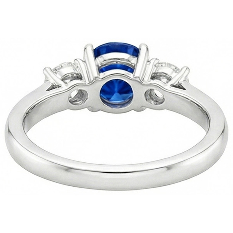 Bague Or Trois Pierres Ronde Saphir De Ceylan Et Diamants Naturels Extraits des Mines ( et non cultivés en laboratoire ) 3 Carats