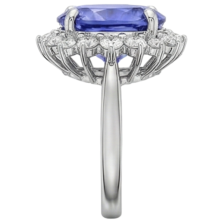 Bague Ovale AAA Tanzanite Et Diamants Naturels Extraits des Mines ( et non cultivés en laboratoire ) 8 Carats Or Blanc 14K