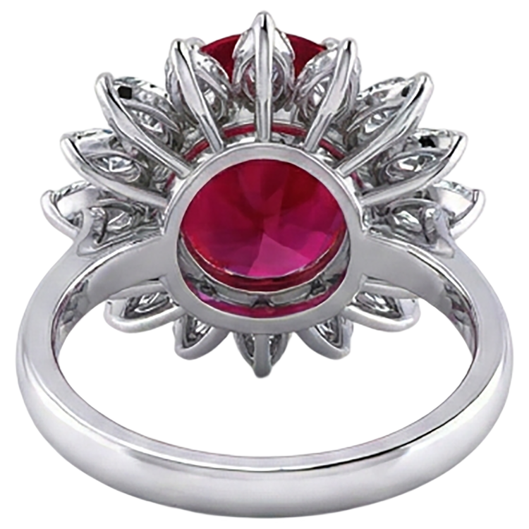 Bague Ovale Naturelle 13.80 Carats Rubis Diamant Naturels Extraits des Mines ( et non cultivés en laboratoire ) Or Blanc 14K