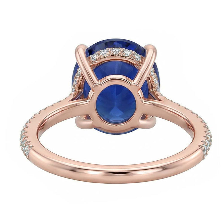 Bague Ovale Pierres Précieuses Saphir Bleu & Pavé de Diamants 3.50 Carats