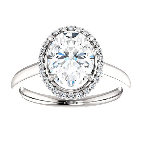 Bague Ovale Réel Diamants 2.50 Carats Halo Or Blanc 14K
