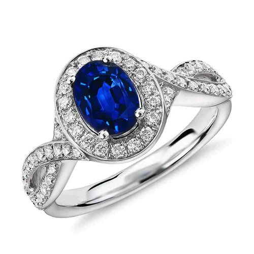 Bague Ovale Safir Sri Lanka Halo