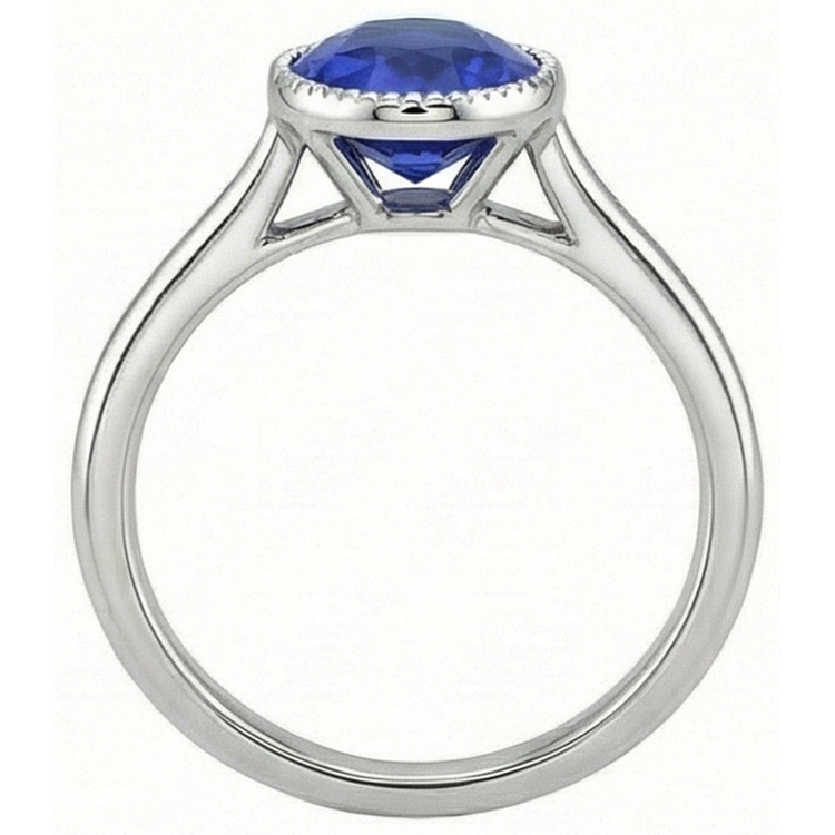 Bague Ovale Solitaire Saphir Bleu Ensemble Lunette 2.50 Carats Bijoux