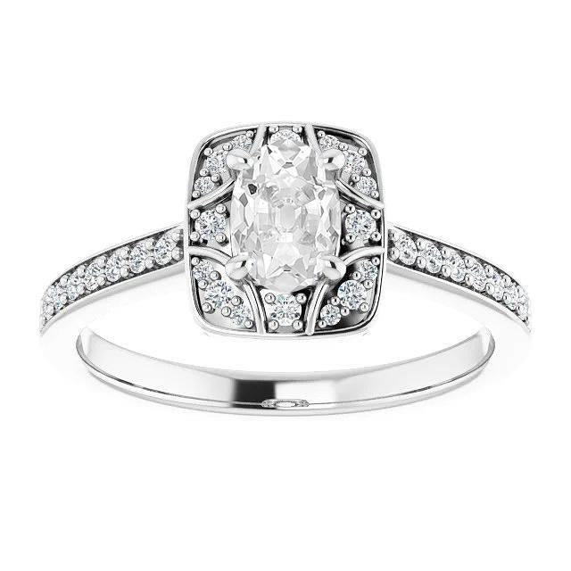 Bague Ovale Vieux Mineur Naturel Diamant Halo Or Blanc 14K 4.70 Carats