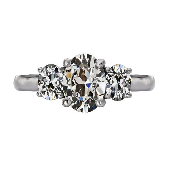 Bague Ovale Vieux mineur Naturel Diamant 3 Pierres Or 8 Carats