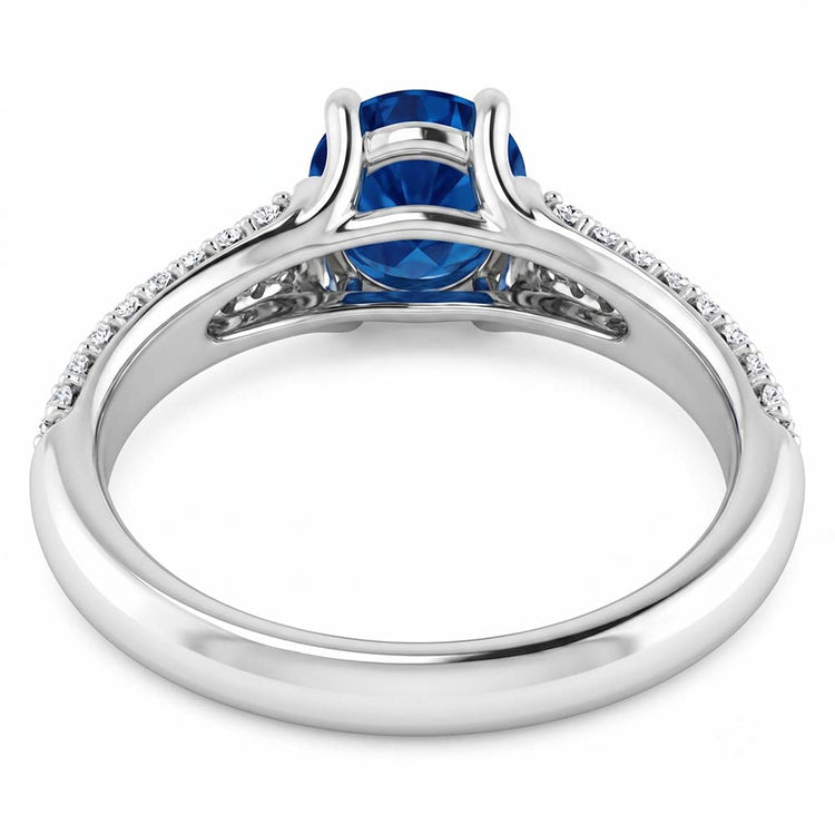 Bague Pavé Diamant Bleu Saphir 2 Carats Or Blanc 14K