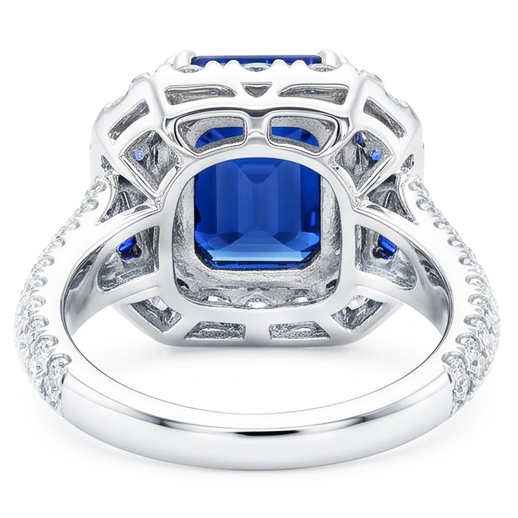 Bague Pierre Gemme Asscher & Emeraude Saphir Diamant Bijoux 4.50 Carats