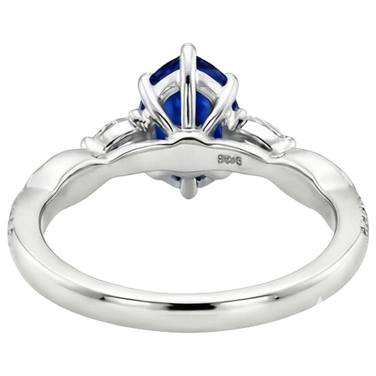 Bague Pierre Gemme Saphir Bleu Poire 7.25 Carats Marquise & Diamants Naturels Extraits des Mines ( et non cultivés en laboratoire ) Ronds