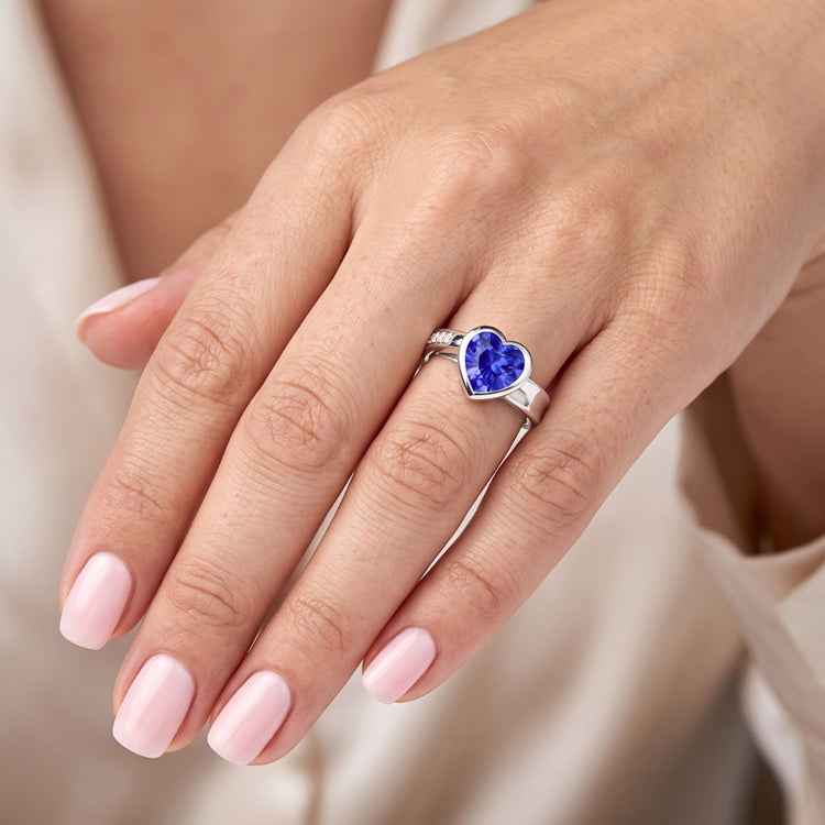 Bague Pierres Précieuses Coeur Lunette Sertie Saphir Ceylan 2.25 Carats Bijoux