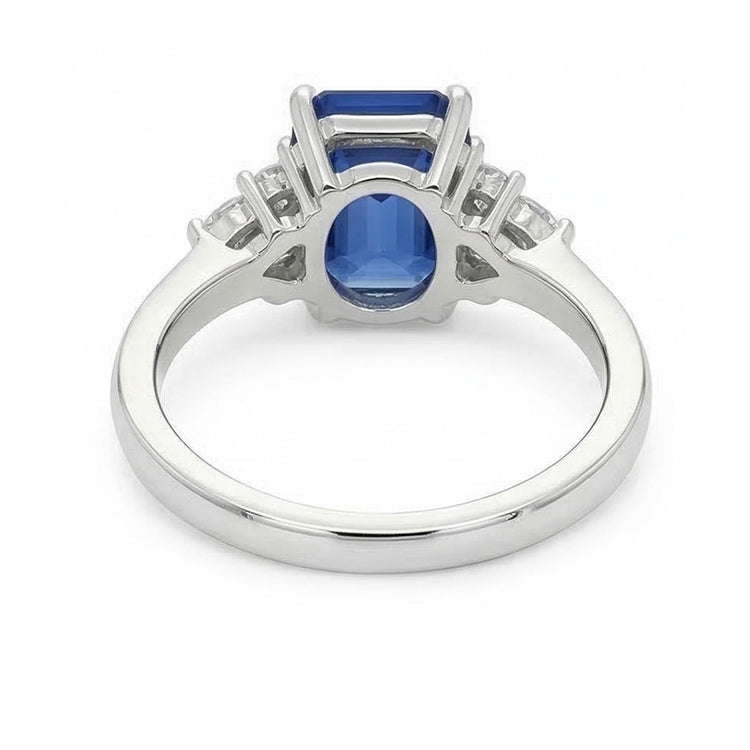 Bague Pierres Précieuses Emeraude Ceylan Saphir Poire & Diamants Ronds 3 Carats