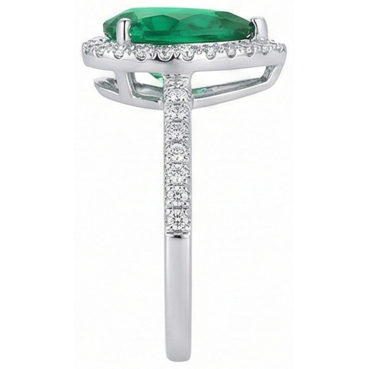 Bague Pierres Précieuses Émeraude Poire Verte Or Blanc 14K 5.35 Carats