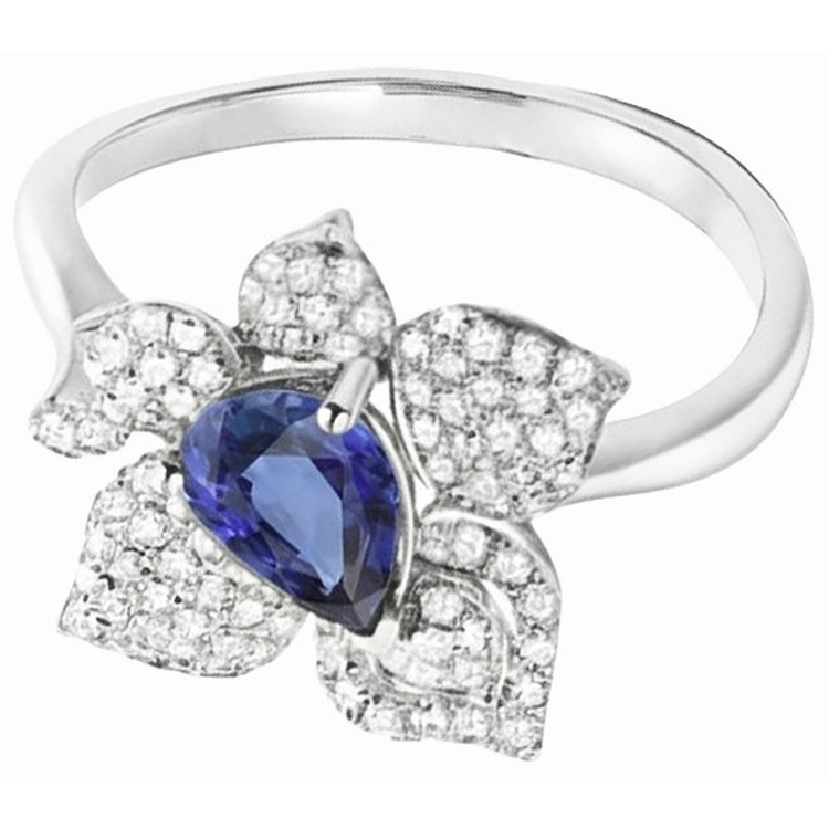 Bague Pierres Précieuses Saphir Bleu & Diamants 2.50 Carats Style Fleur