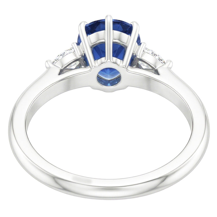 Bague Poire Diamant 3 Pierres Saphir Bleu 1.75 Carats Tige Conique Or